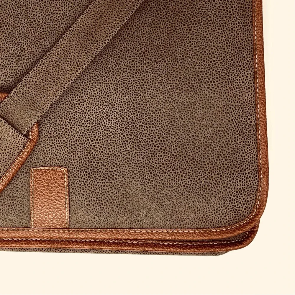 Grey Brown Pebbled Messenger Bag Professional Laptop Satchel Adjustable Strap